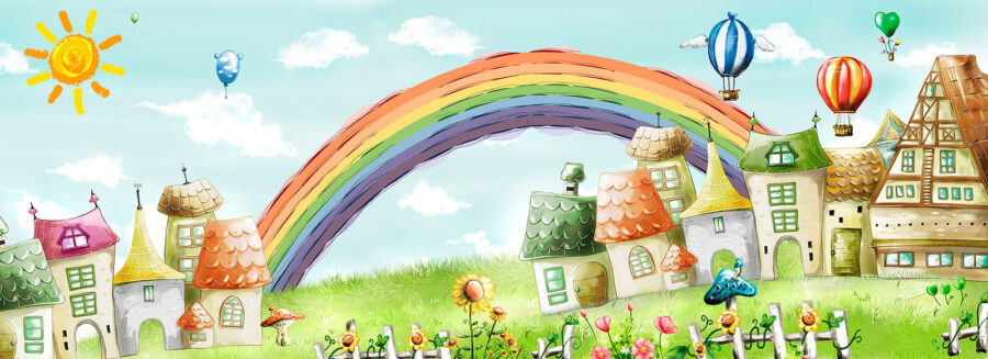 Regenbogen über einem Haus