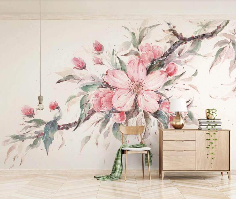 Malerei von rosa Blumen auf einem Zweig u29797pih1m - Malerei von rosa Blumen auf einem Zweig - tegory