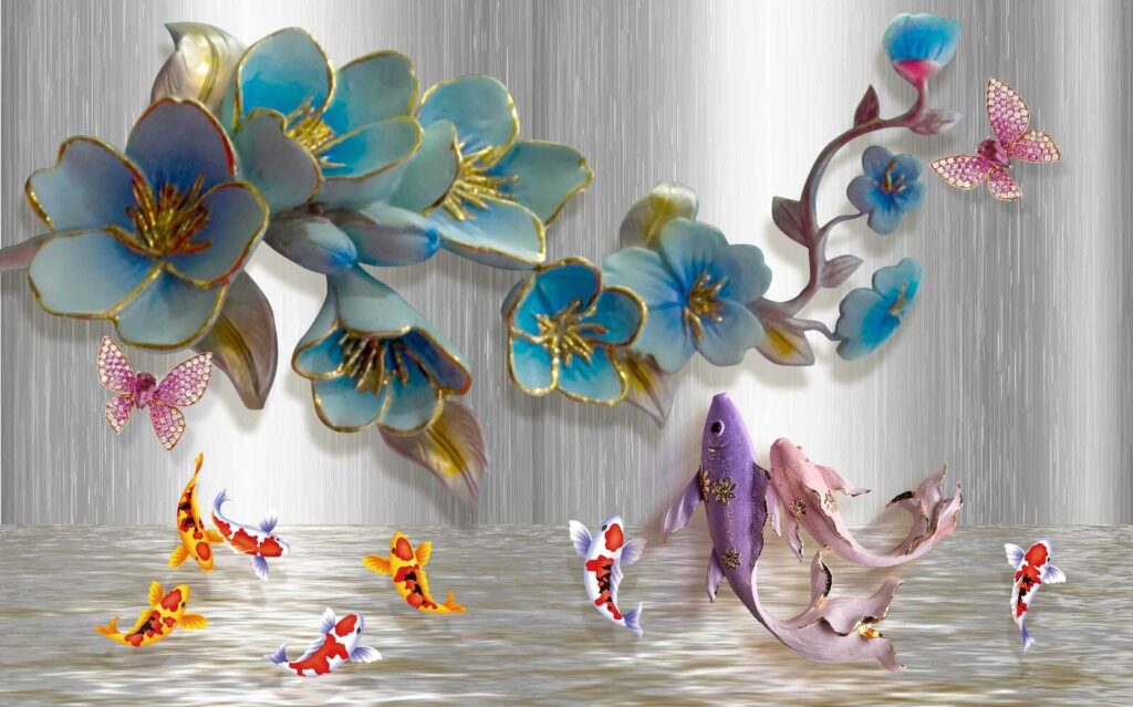Gruppe von Fischen und Blumen Gruppe von Fischen und Blumen