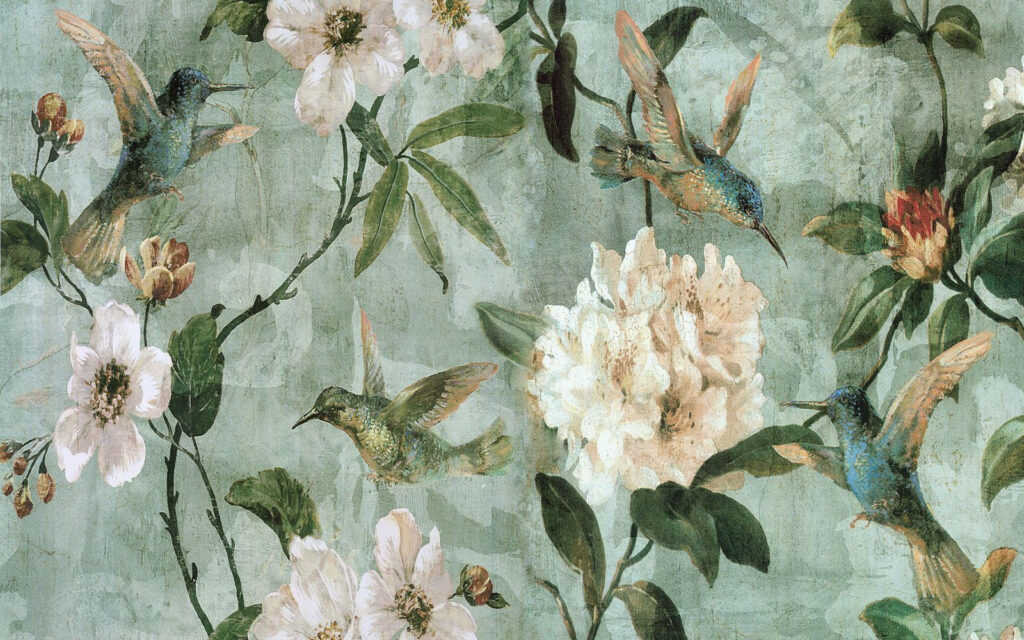 Tapete mit Vögeln und Blumen Tapete mit Vögeln und Blumen