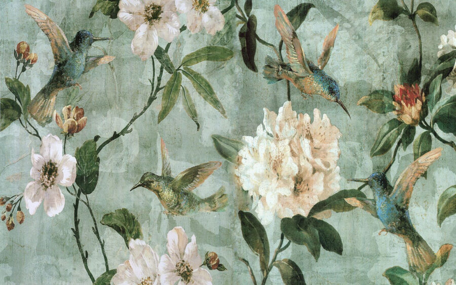 Tapete mit Vögeln und Blumen