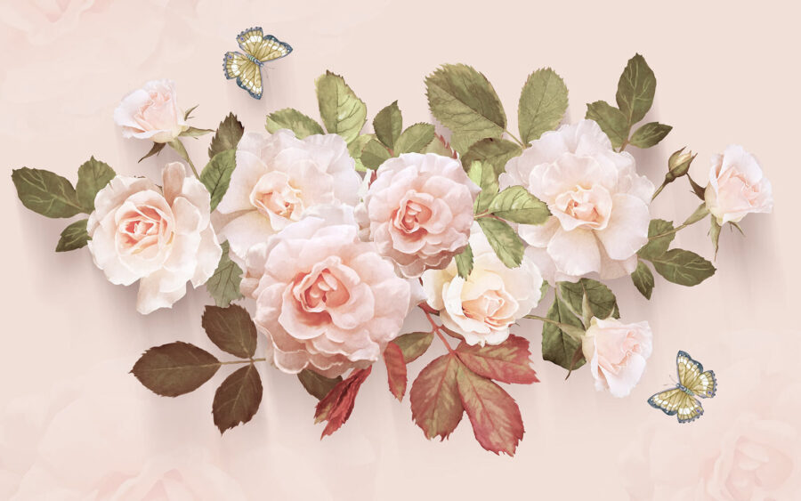 Zarte Rosen mit sanften Schmetterlingen