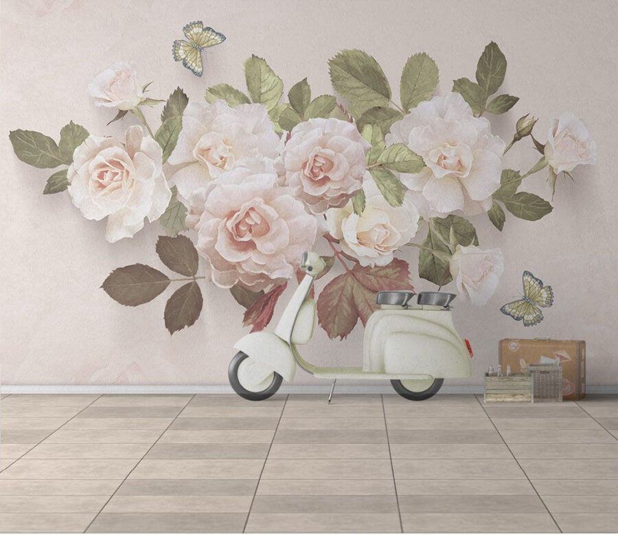Zarte Rosen mit sanften Schmetterlingen