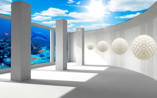 Raum mit Säulen und Fischen und Fischen Raum mit Säulen und Fischen und Fischen