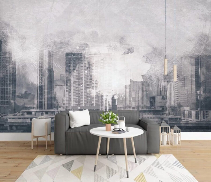 Eine Stadtsilhouette mit Gebäuden im Hintergrund Eine Stadtsilhouette mit Gebäuden im Hintergrund