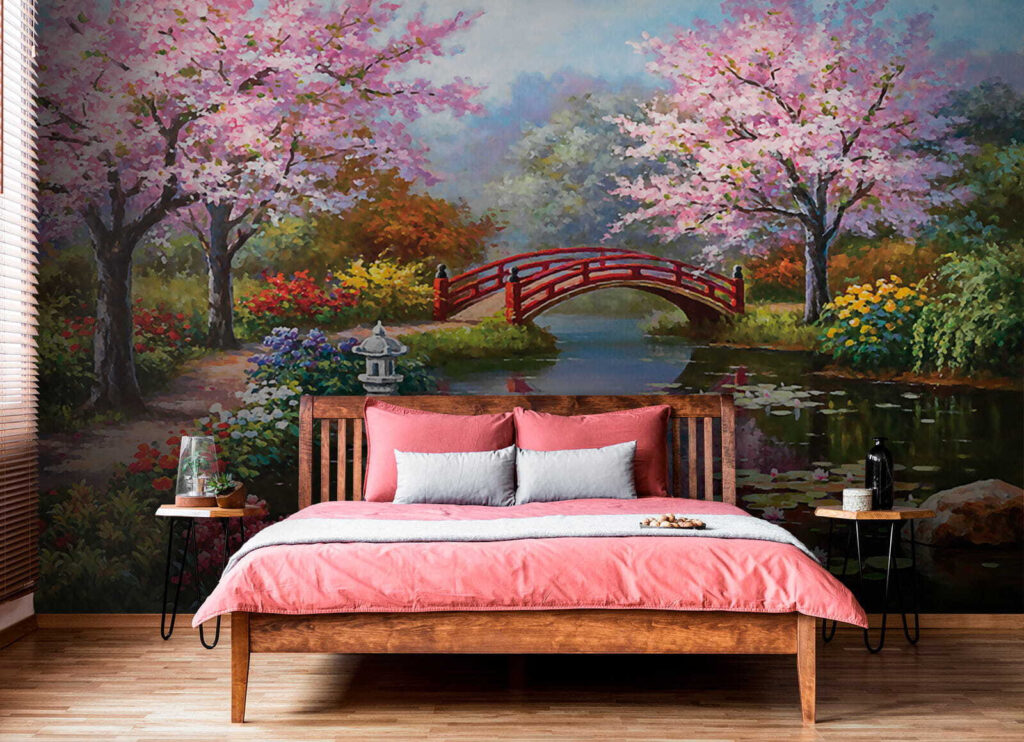 Gemälde eines Teiches mit einer Brücke und Blumen u35418pib2 1024x742 - Gemälde eines Teiches mit einer Brücke und Blumen