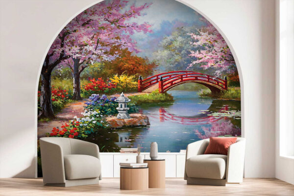 Gemälde eines Teiches mit einer Brücke und Blumen u35418pig1 600x400 - Gemälde eines Teiches mit einer Brücke und Blumen