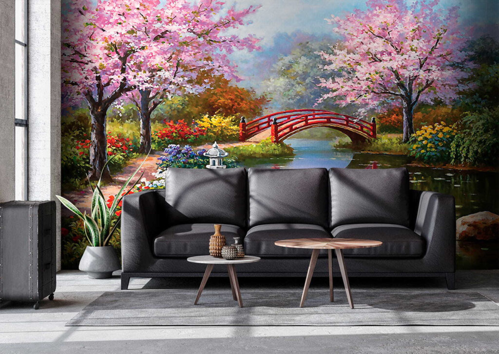 Gemälde eines Teiches mit einer Brücke und Blumen u35418pig4 1024x728 - Gemälde eines Teiches mit einer Brücke und Blumen