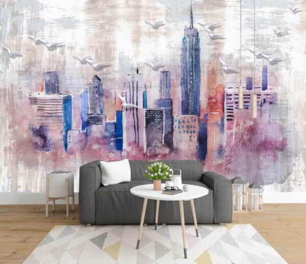 Aquarellmalerei einer Stadt Aquarellmalerei einer Stadt