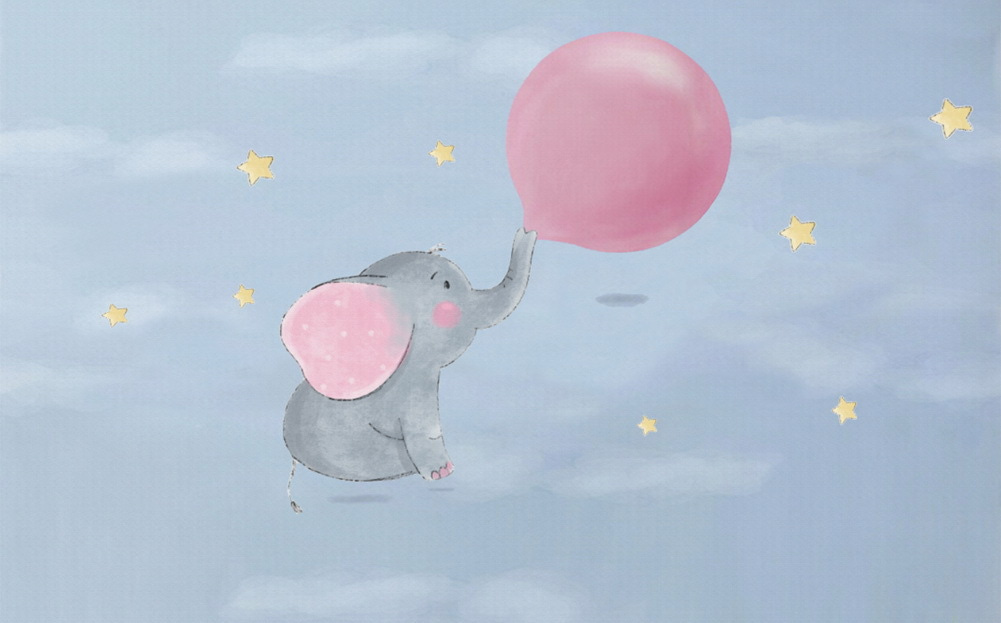 Karikatur eines Elefanten, der einen Luftballon hält Karikatur eines Elefanten, der einen Luftballon hält
