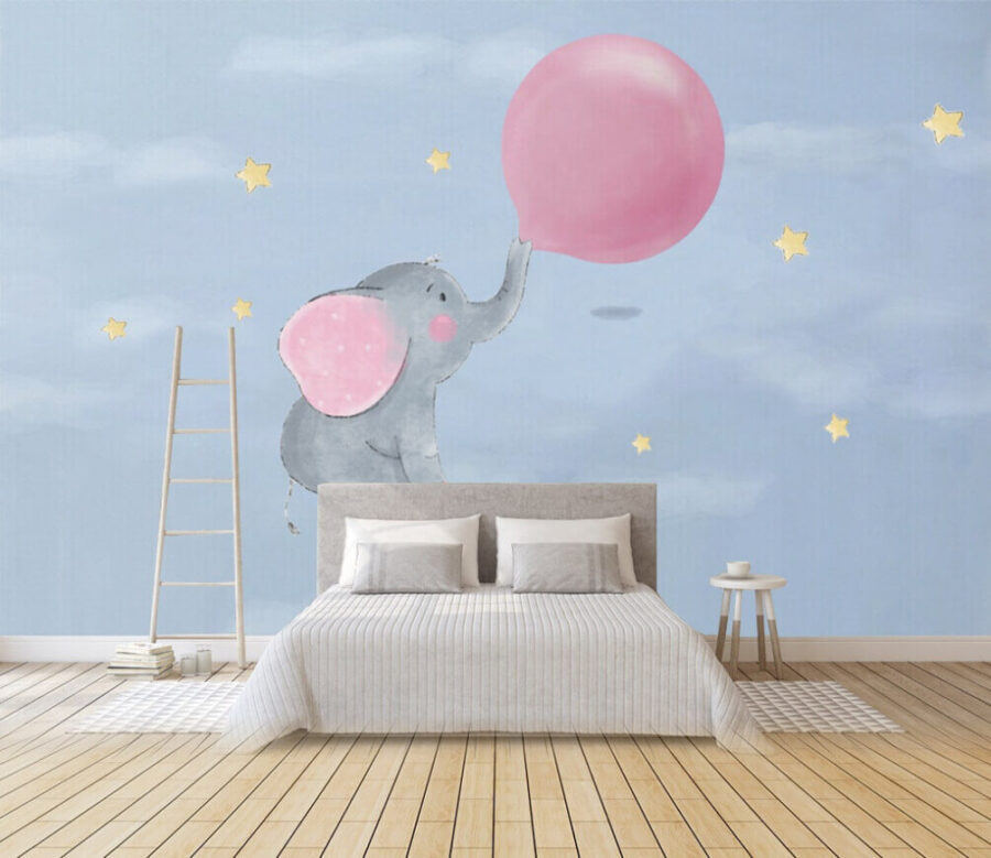 Karikatur eines Elefanten, der einen Luftballon hält Karikatur eines Elefanten, der einen Luftballon hält