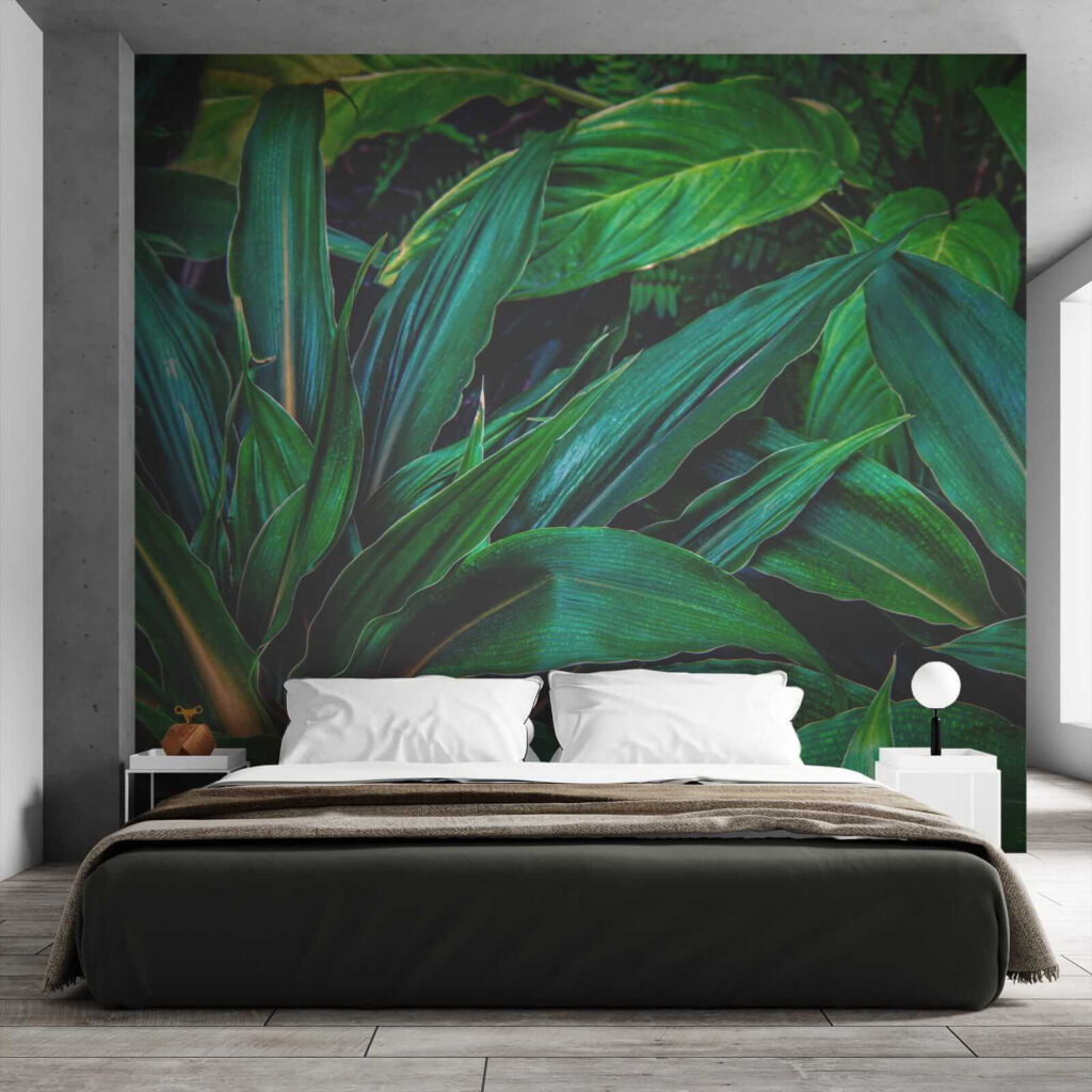 Lush tropical leaves in vibrant green