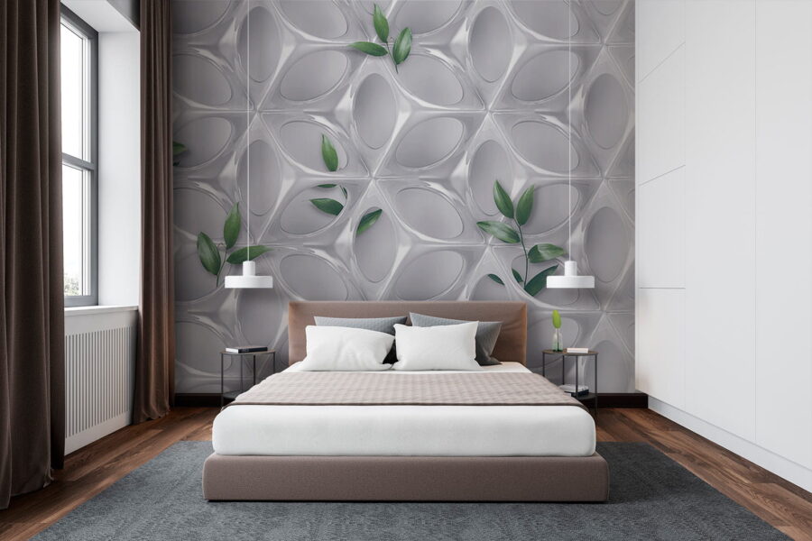 Weiße Wand mit grünen Blättern Weiße Wand mit grünen Blättern