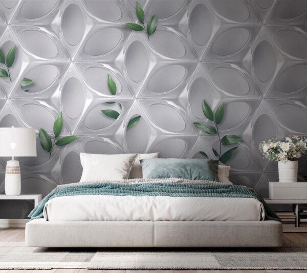 Weiße Wand mit grünen Blättern Weiße Wand mit grünen Blättern