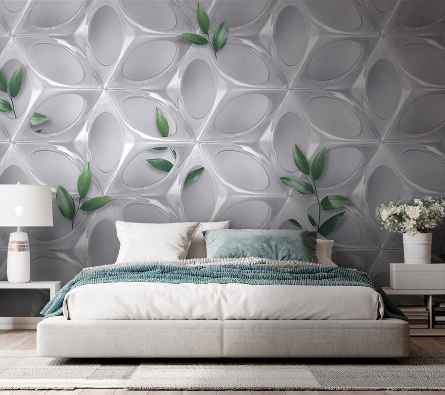 Weiße Wand mit grünen Blättern Weiße Wand mit grünen Blättern