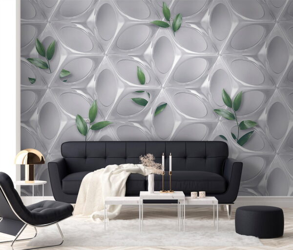 Weiße Wand mit grünen Blättern Weiße Wand mit grünen Blättern