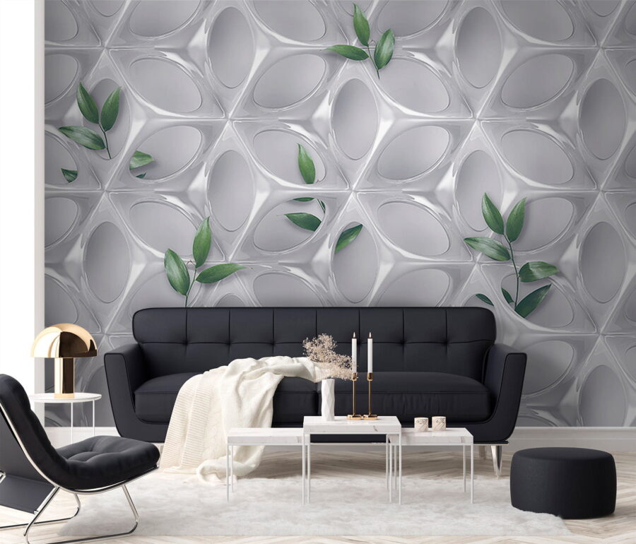 Weiße Wand mit grünen Blättern Weiße Wand mit grünen Blättern