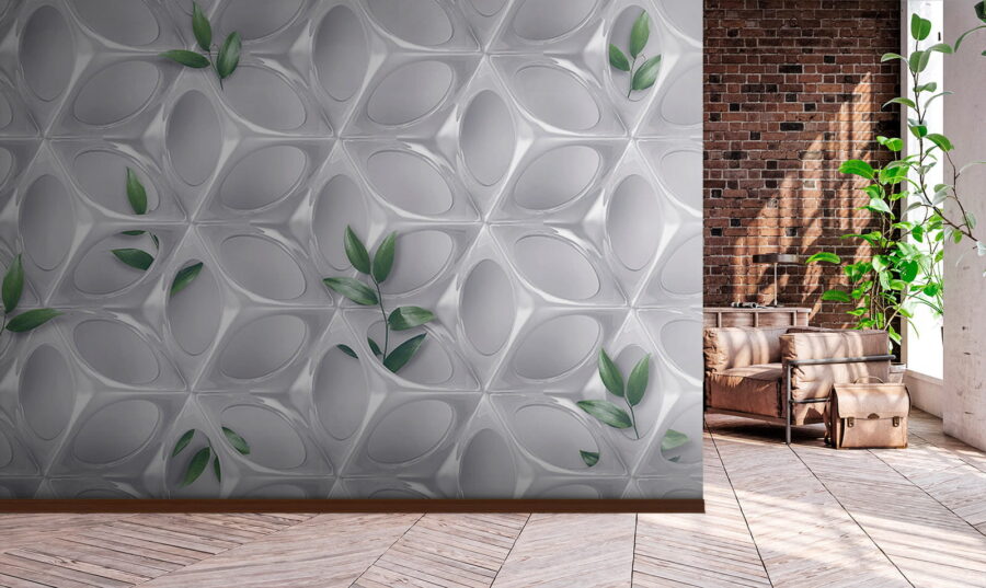 Weiße Wand mit grünen Blättern Weiße Wand mit grünen Blättern