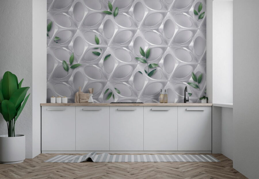 Weiße Wand mit grünen Blättern Weiße Wand mit grünen Blättern
