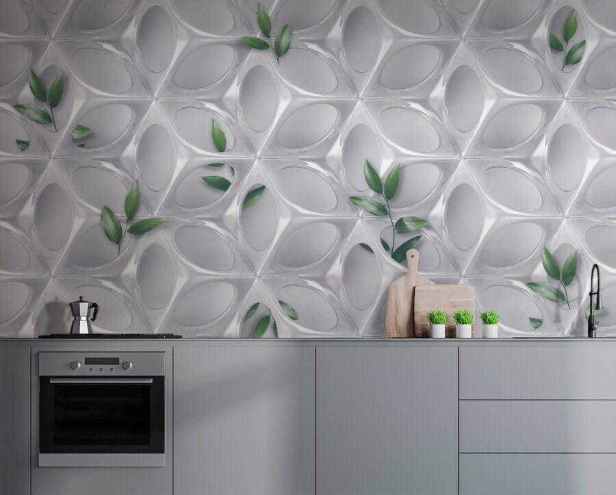 Weiße Wand mit grünen Blättern Weiße Wand mit grünen Blättern