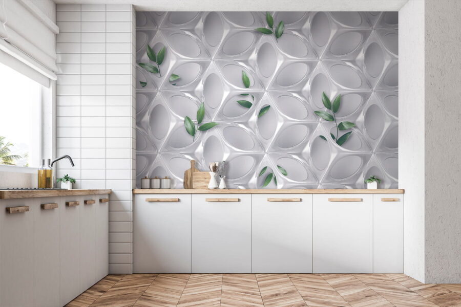 Weiße Wand mit grünen Blättern Weiße Wand mit grünen Blättern