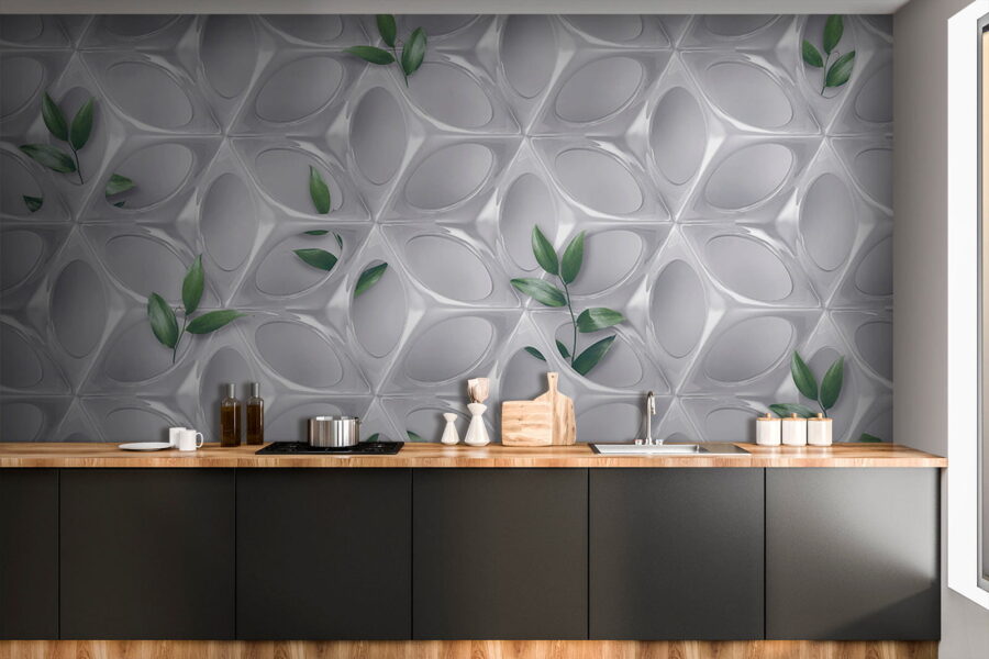 Weiße Wand mit grünen Blättern Weiße Wand mit grünen Blättern