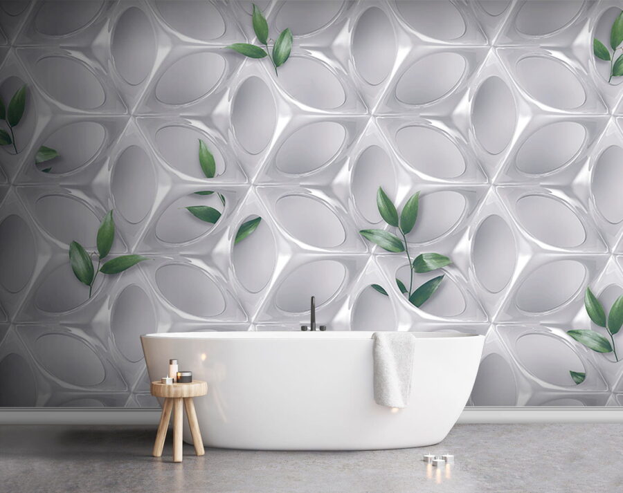 Weiße Wand mit grünen Blättern Weiße Wand mit grünen Blättern