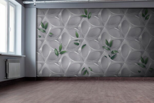 Weiße Wand mit grünen Blättern Weiße Wand mit grünen Blättern