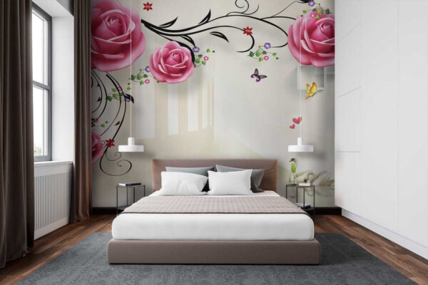 Tapete mit Rosen und Vögeln Tapete mit Rosen und Vögeln