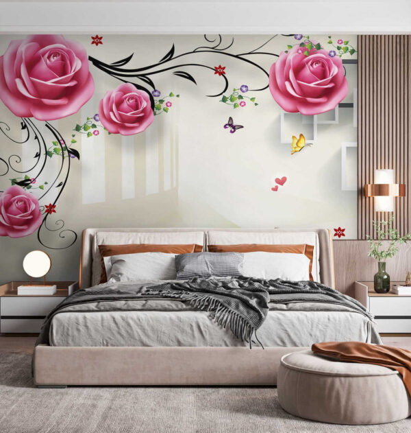 Tapete mit Rosen und Vögeln Tapete mit Rosen und Vögeln