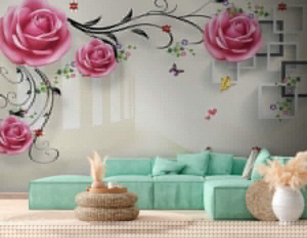 Tapete mit Rosen und Vögeln Tapete mit Rosen und Vögeln