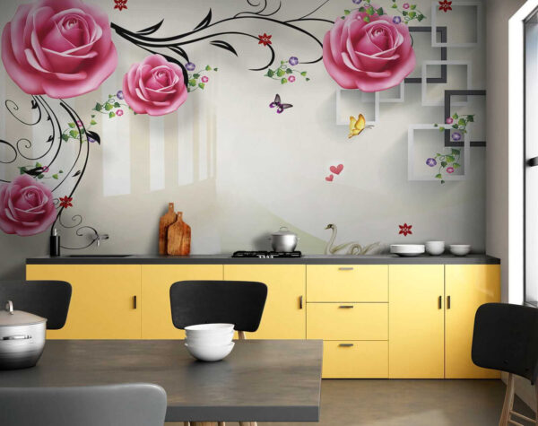 Tapete mit Rosen und Vögeln Tapete mit Rosen und Vögeln