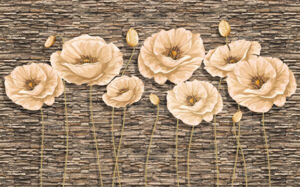 Gruppe von Blumen auf einer Backsteinmauer Gruppe von Blumen auf einer Backsteinmauer