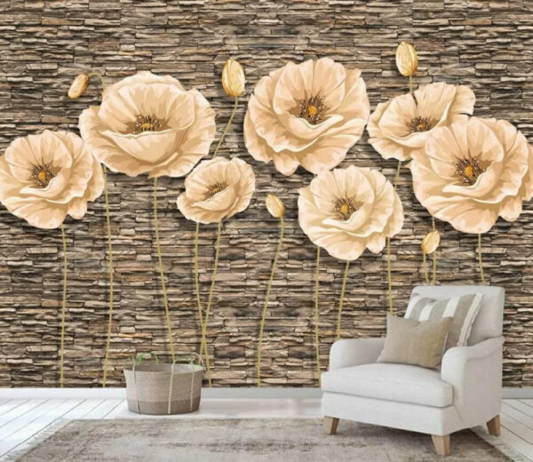 Gruppe von Blumen auf einer Backsteinmauer Gruppe von Blumen auf einer Backsteinmauer