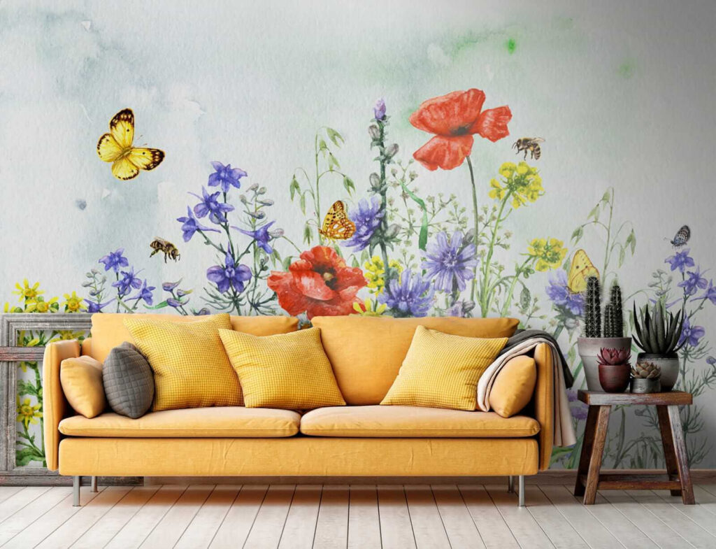 Painting of flowers and butterflies