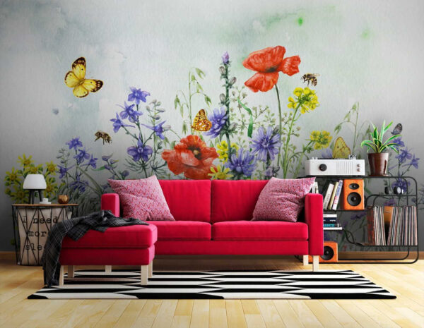 Painting of flowers and butterflies