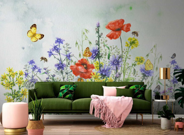 Painting of flowers and butterflies