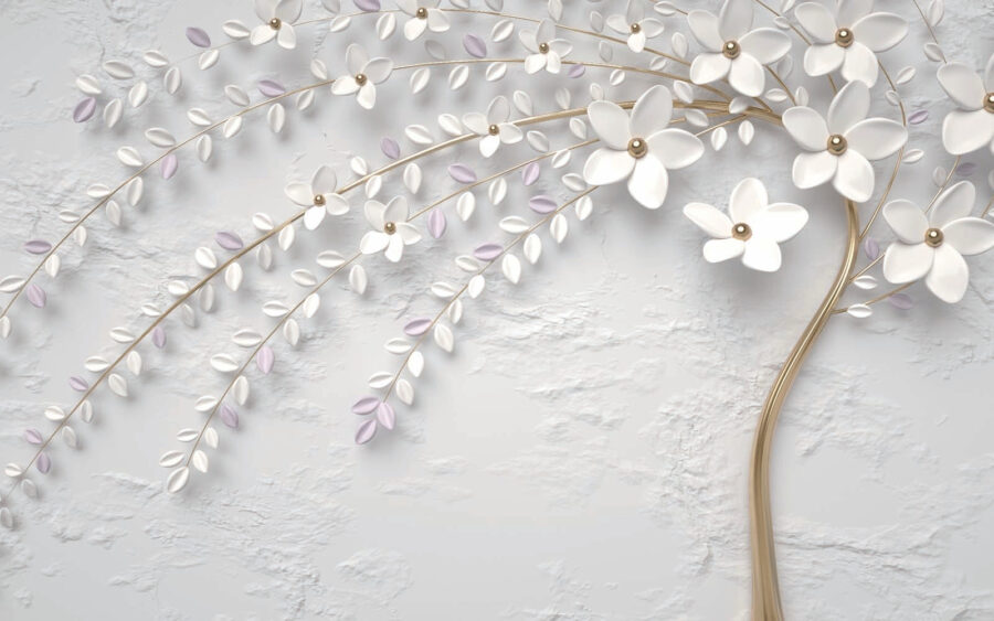 Elegante weiße Blumenkunst an der Wand