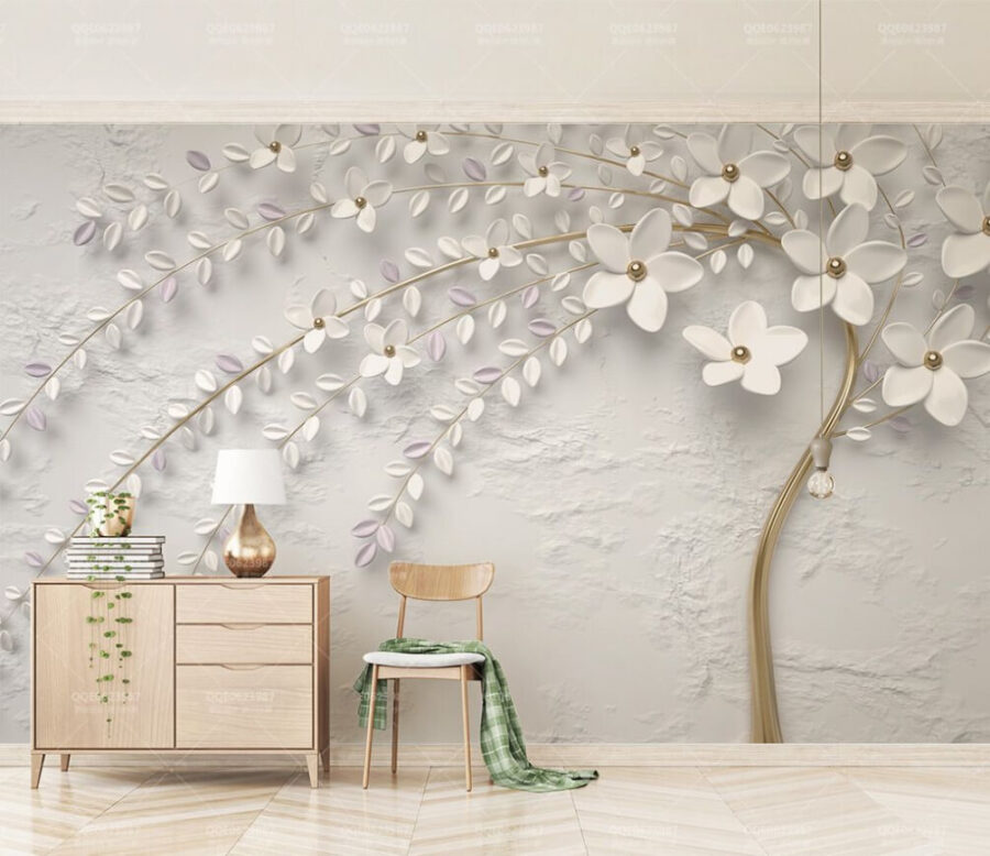 Elegante weiße Blumenkunst an der Wand