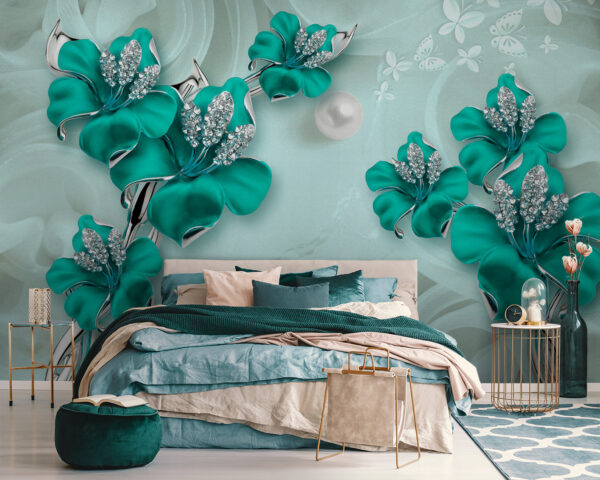 Elegantes Meisterwerk in türkisem Blumendesign Elegantes Meisterwerk in türkisem Blumendesign