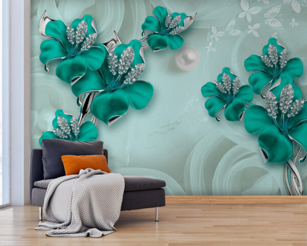 Elegantes Meisterwerk in türkisem Blumendesign Elegantes Meisterwerk in türkisem Blumendesign