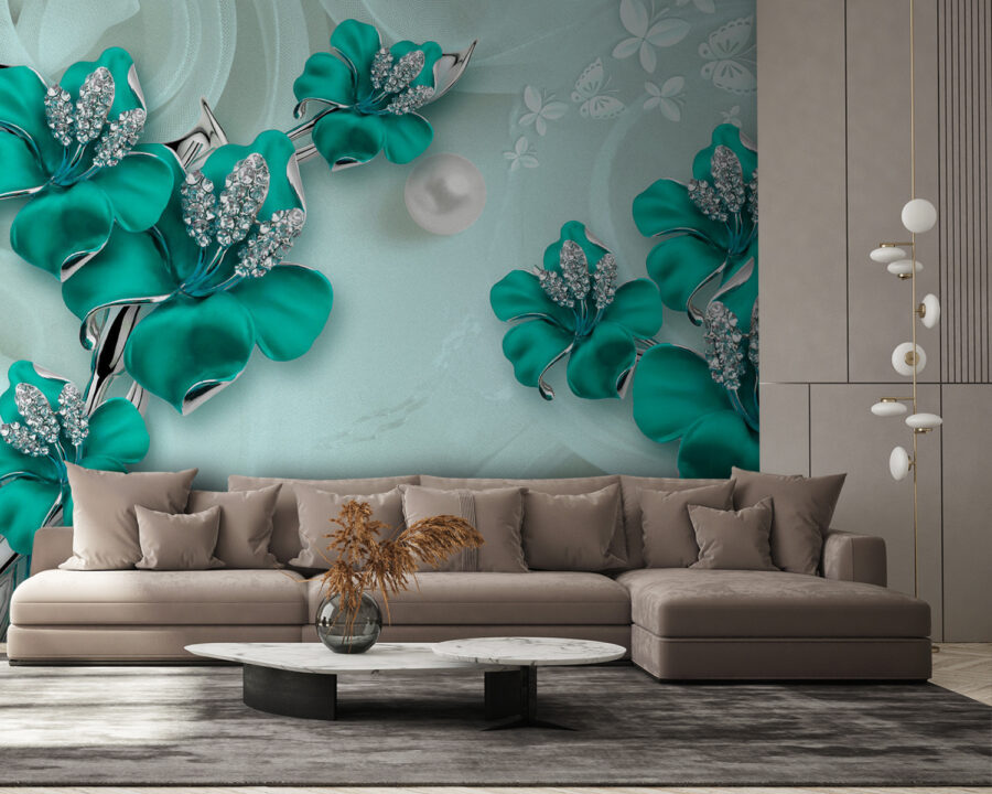 Elegantes Meisterwerk in türkisem Blumendesign.