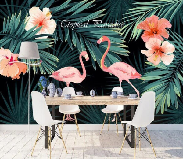 Fototapeten Ein paar rosa Flamingos und Blumen (Artikelnummer: u45049) Fototapeten Fototapeten Ein paar rosa Flamingos und Blumen (Artikelnummer: u45049)