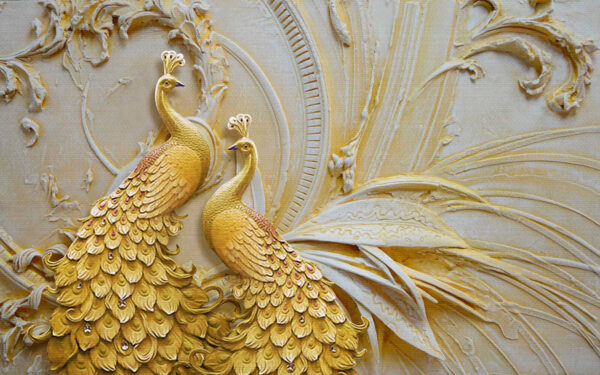 Elegant Peacocks in Ornate Relief