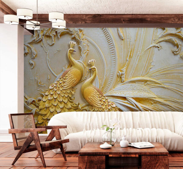 Elegant Peacocks in Ornate Relief