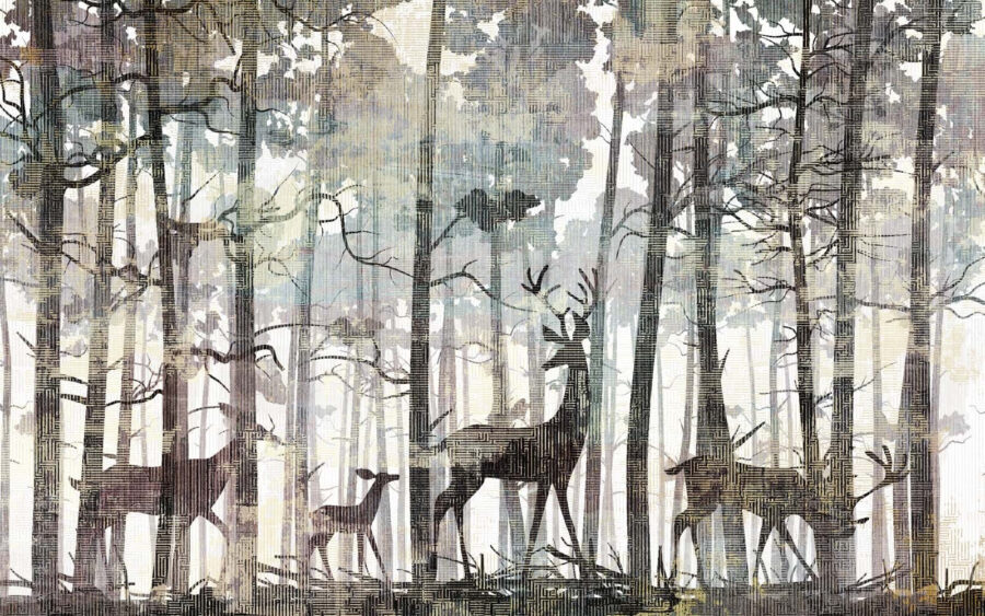 Gruppe von Hirschen in einem Wald