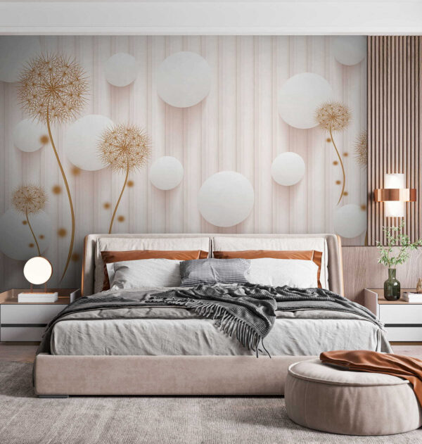 Weiße Kreise und Pusteblumen auf einem weißen Hintergrund Weiße Kreise und Pusteblumen auf einem weißen Hintergrund