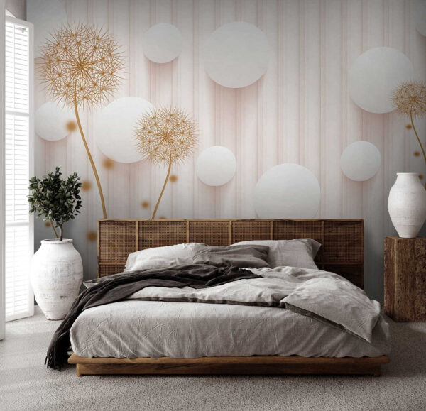 Weiße Kreise und Pusteblumen auf einem weißen Hintergrund Weiße Kreise und Pusteblumen auf einem weißen Hintergrund