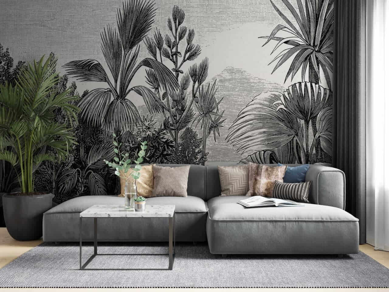 u52597pig2m - Schwarz-Weiß-Zeichnung eines tropischen Waldes - tegory