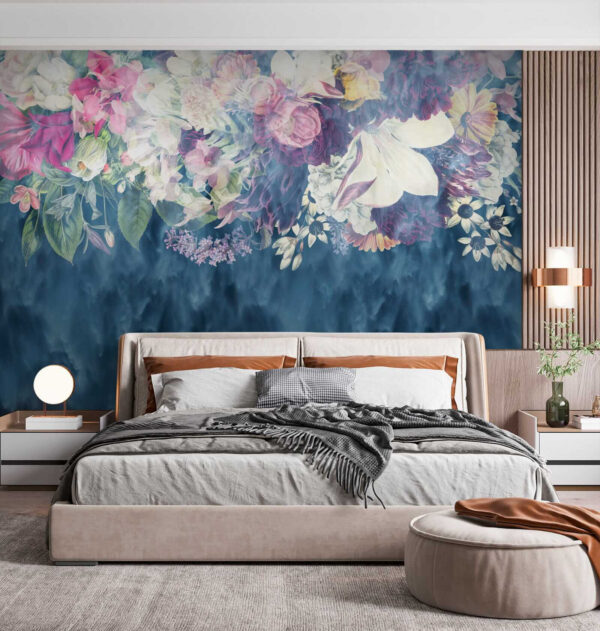 Gruppe von Blumen in einem blauen Hintergrund Gruppe von Blumen in einem blauen Hintergrund